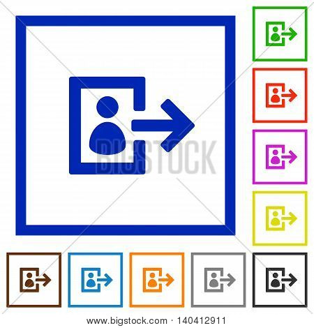 Set of color square framed user logout flat icons