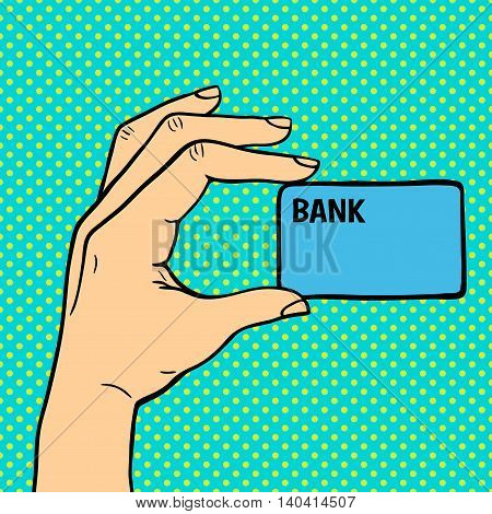 Human hand holding bank card pose signal human fingers. Human hand isolated. Silhouette of hand showing symbols finger thumb vector illustration. Bank, money, shopping concept