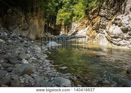 Mountain River Gorge Near Panta Vrexei In Evritania, Greece