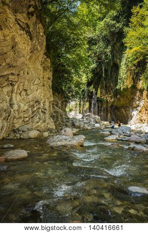 Mountain River Gorge Near Panta Vrexei In Evritania, Greece