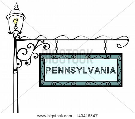 Pennsylvania retro pointer lamppost. Pennsylvania State America tourism travel.