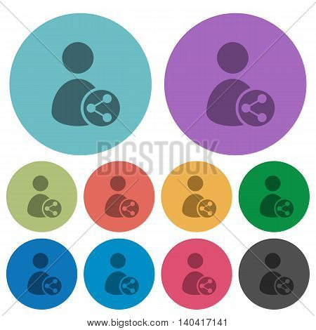 Color Share user data flat icon set on round background.