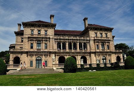 Newport Rhode Island - July 17 2015: The Breakers (1895) designed by Richard Morris Hunt for Cornelius Vanderbilt II as the family summer home built in Italian Renaissance style
