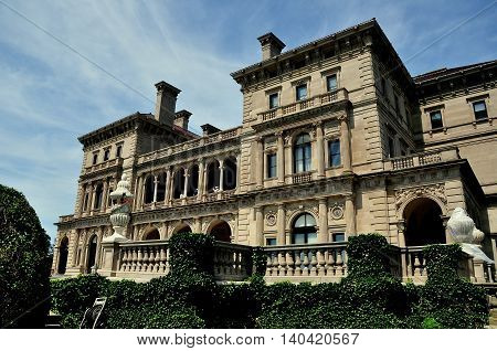 Newport Rhode Island - July 17 2015: The Breakers (1895) designed by Richard Morris Hunt for Cornelius Vanderbilt II as the family summer home is built in Italian Renaissance style