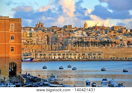 VALLETTA MALTA - FEBRUARY 24: Panorama of Valletta old town on February 24 2014. Valletta is a capital and the largest city of Malta.