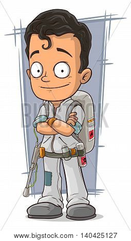 A vector illustration of cartoon man with gas ballon and aerosol