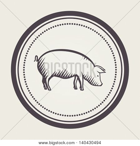 Stamp with pig symbol. Farm animal emblem in vector