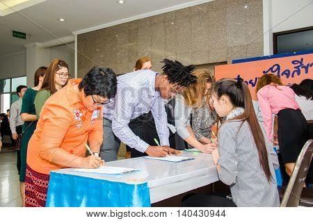 SINGBURI - JANUARY 19 : Volunteers of The Peace Corps of United States Community Outreach Program and Community-Based Organizational Development in Thailand January 19 2016 Singburi Thailand.