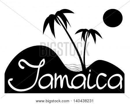 Jamaica - Vector Composition Witn Palms, Sand And Sea