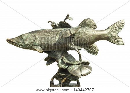 Sculpture made of bronze pike on a white background