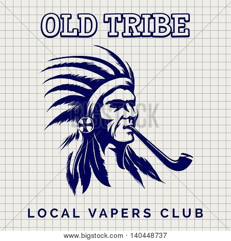 Native american indian with pipe vector illustration on notebook page