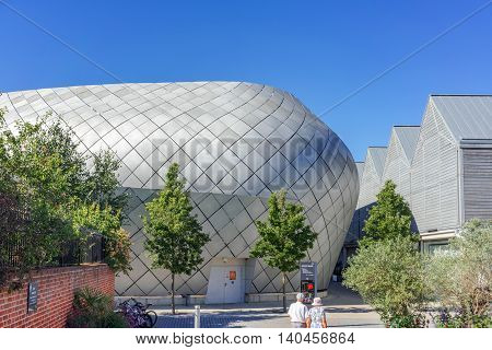 Bury St Edmunds/UK. 18th July 2016. The rear side of the Arc shopping centre in Bury St Edmunds with an example of contemporary modern architecture.