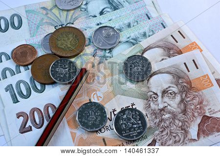 Close up Czech Koruna currency, Czech Republic