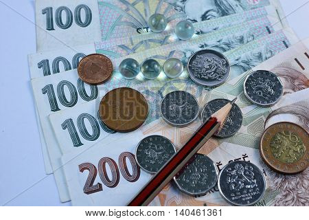 Close up Czech Koruna currency, Czech Republic