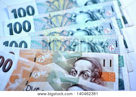Close up Czech Koruna currency, Czech Republic