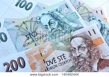Close up Czech Koruna currency, Czech Republic