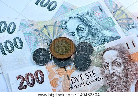 Close up Czech Koruna currency, Czech Republic
