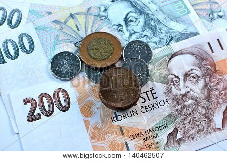 Close up Czech Koruna currency, Czech Republic