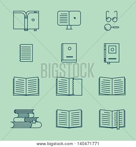 Book thin line icons. Vector book signs and symbols. Universal icon set.