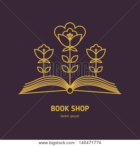 Vector logo for bookshop, mockup of sign literature store. Line style icon