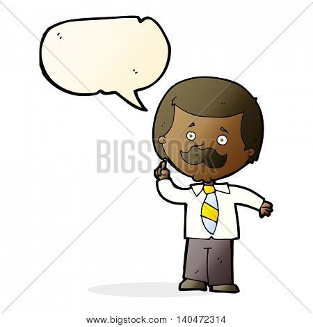 cartoon newsreader man with idea with speech bubble
