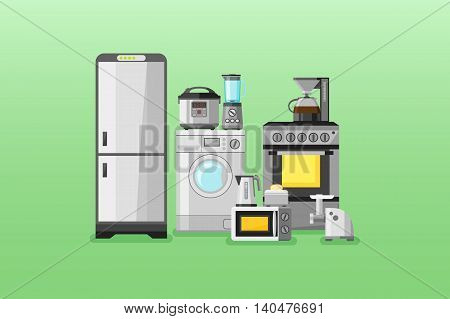 Kitchen appliances horizontal banners. Flat style vector illustration.