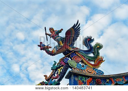 Dragon On The Roof Of Tua Pek Kong Chinese Temple In Kuching