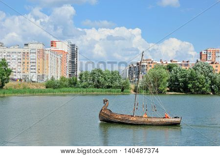 Kazan, Tatarstan, Russia - July 29, 2016. Novo-Savinovsky City District. Kazanka river.