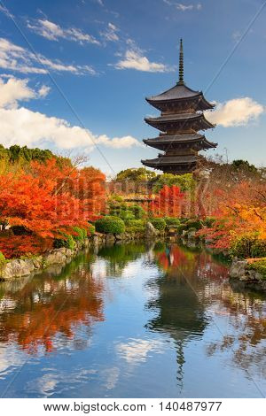 Kyoto, Japan at Toji Pagoda in autumn.