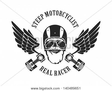 vector emblem retro motorcyclist old skull in a motorcycle helmet black and white
