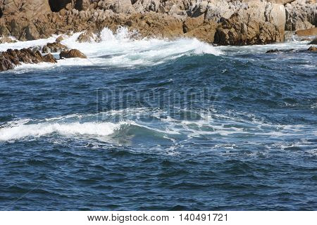 This is an image of the incoming tide taken at Point Lobos State Reserve in Carmel, California, U.S.A.
