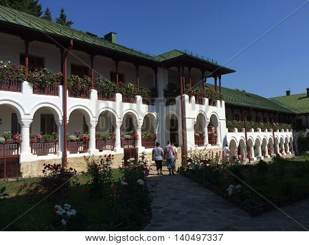 Romania, August 24, 2015,Agapia Monastery, Neamt County, View over the interior court of the monastery
