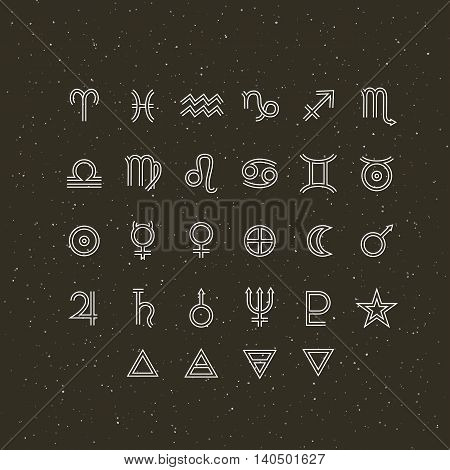 Astrology symbols and mystic signs. Set of astrological graphic design elements. Vector icons collection.