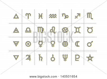 Astrology symbols and mystic signs. Set of astrological graphic design elements. Vector icons collection.