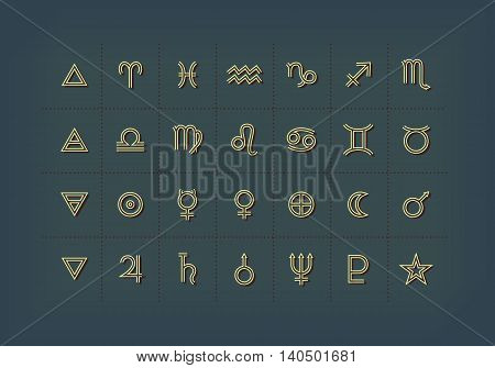 Astrology symbols and mystic signs. Set of astrological graphic design elements. Vector icons collection.