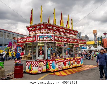 CALGARY, CANADA - JULY 9: Confection booth at the the Calgary Stampede midway on July 9, 2016 in Calgary, Alberta. The Calgary Stampede is often called the greatest outdoor show on Earth.