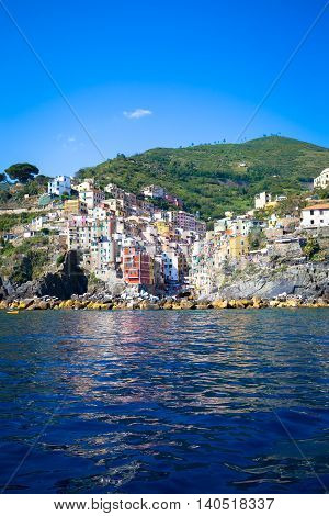 Riomaggiore In Cinque Terre, Italy - Summer 2016 - View From The Sea