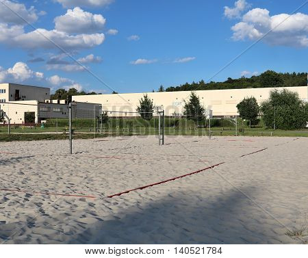 Beach volleyball sports field in the city