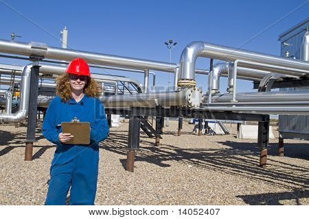 Kadın gaz alan operatör kompresör Site inceler