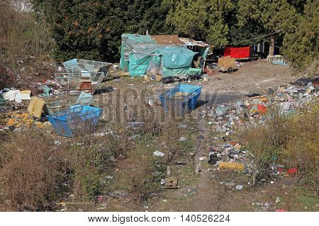 Illegal Settlement Camp of Ethnic Gypsies Romani