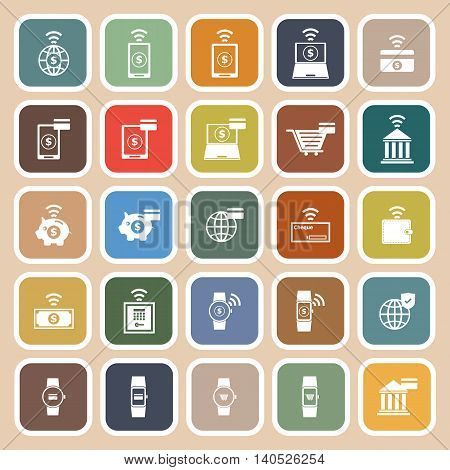 Fintech flat icons on brown background, stock vector