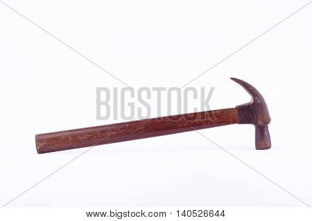 old used  Traditional curved claw hammer  rust on white background tool isolated