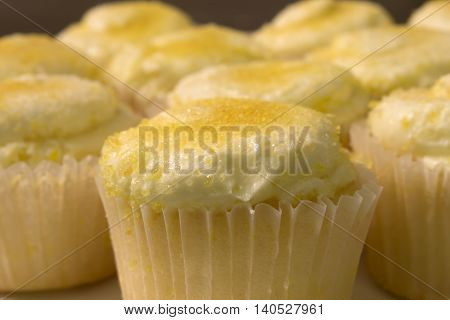 This is a photograph of Lemon flavored cupcakes