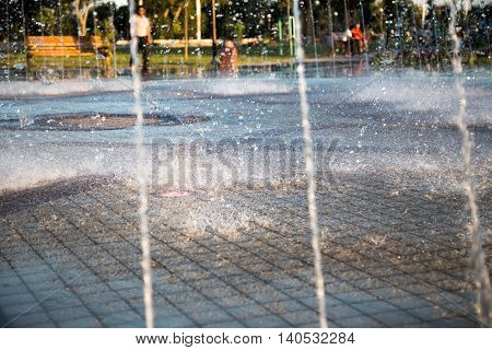 Beautiful fountain in Park, Ancient Bukhara city in Uzbekistan