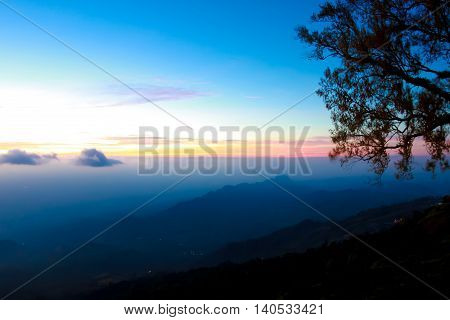 Beautiful and famous travel location The landscape photo beautiful sea fog in morning time at Phu Tub Berk Viewpoint Phu Hin Rong Kla National Park in Thailand