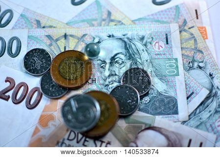 Close up Czech Koruna currency, Czech Republic
