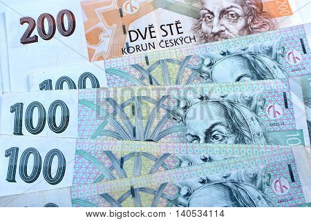 Close up Czech Koruna currency, Czech Republic