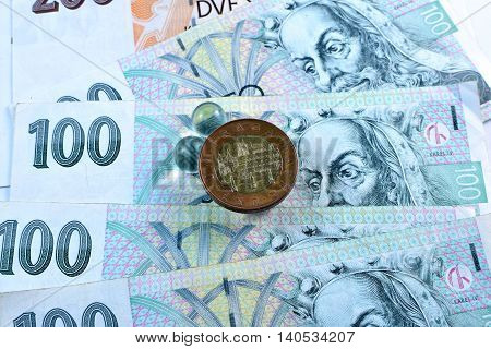Close up Czech Koruna currency, Czech Republic