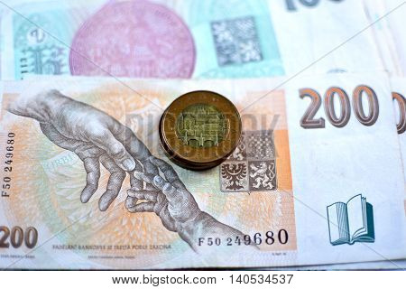 Close up Czech Koruna currency, Czech Republic