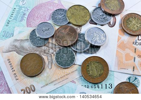 Close up Czech Koruna currency, Czech Republic